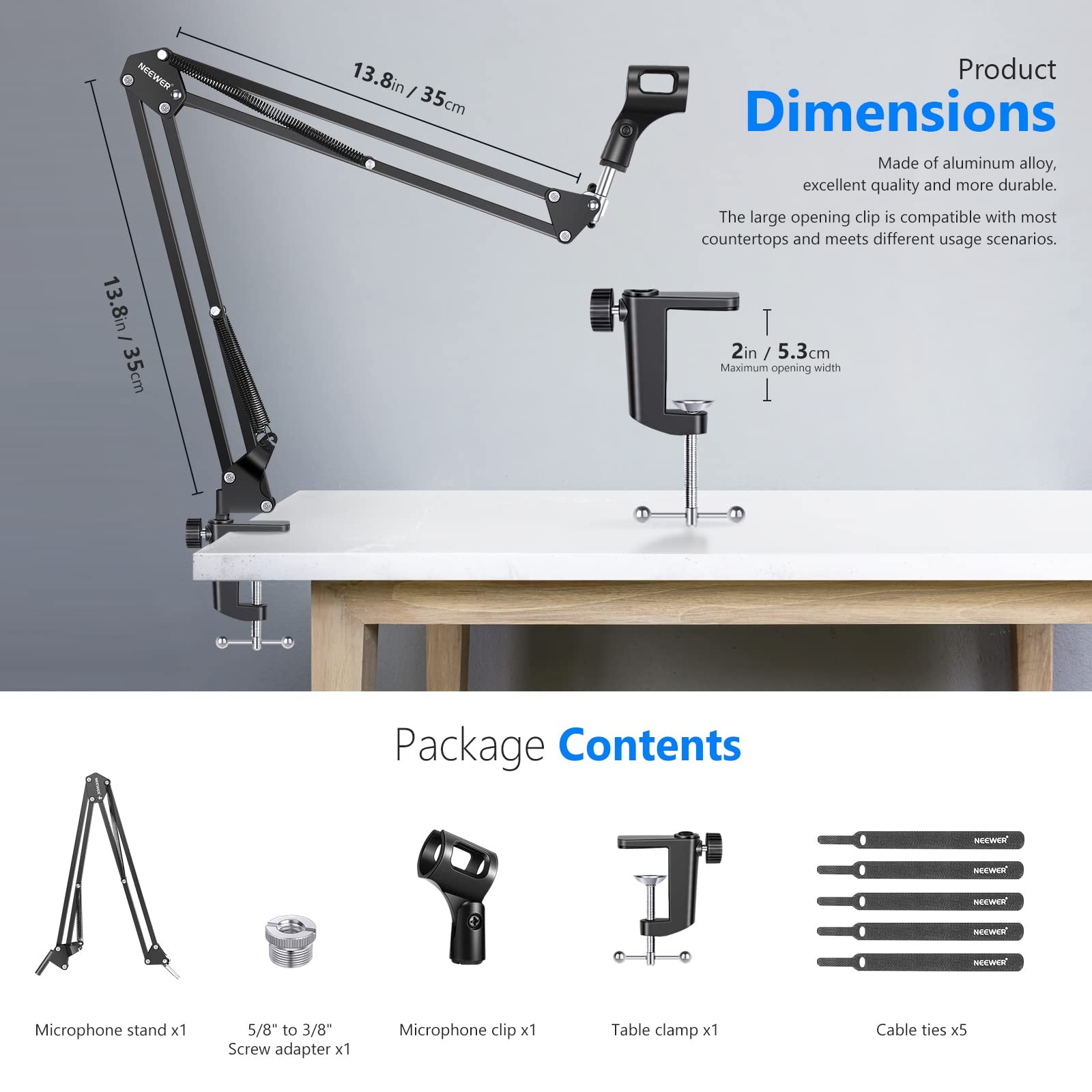 Bras de micro à ciseaux avec perche de microphone suspendue et pince de fixation table