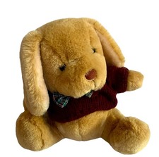 Rare VTG Russ Berrie Puppy Dog Plush Floppy Ears Rudy Sweater Bow Tie 10 884
