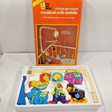 Mint 1970s The First Years Musical Crib Mobile Circus Animal Characters w/ Box