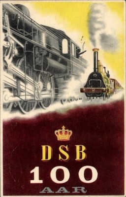 Ak DSB, 100 Jahre, Dänemark, Eisenbahngeschichte, Dampfloks - 11517703