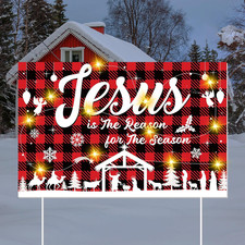 Jesus Is the Reason for the Season Yard Sign with LED Lights Christmas Holy Nati