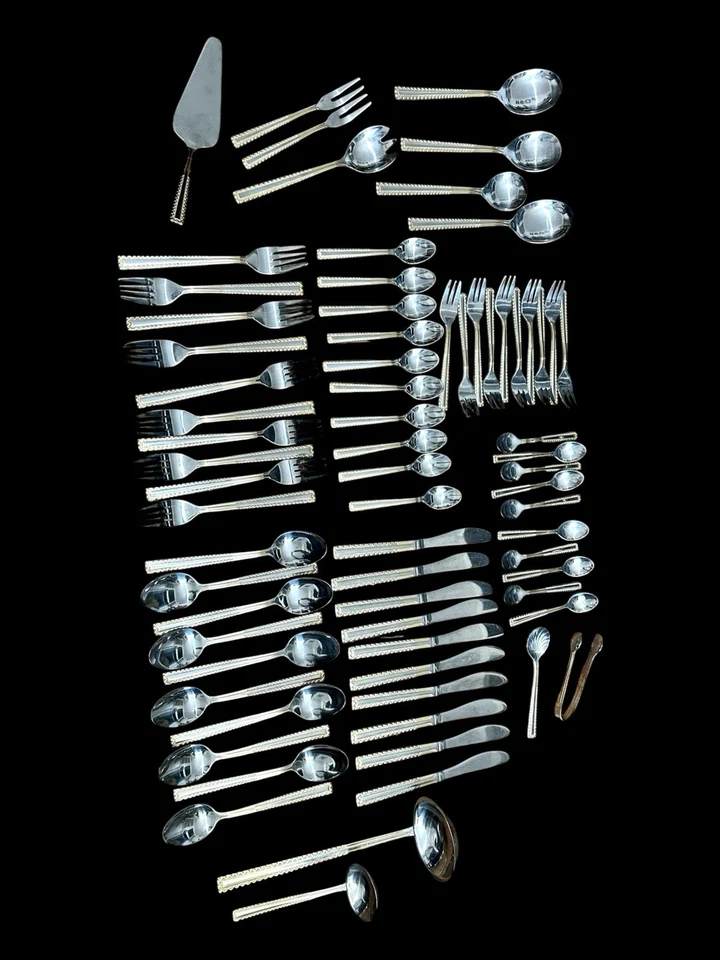 Mulex Edelstahl Rostfrei 18/10 Besteckset Vintage 72 Teile vergoldet - Bild 2 von 4