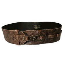 Renaissance Fair Steampunk Leather Belt Wide Brass Hook Made in Italy Size L