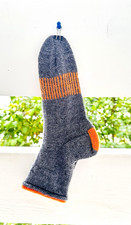 Women s Wool handmade hand knitted Crew Socks Gray/Orange Size 38/39