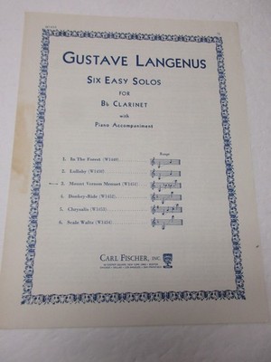 Gustave Langenus Mount Vernon Menuet B Flat Clarinet Solo and Piano Sheet Music