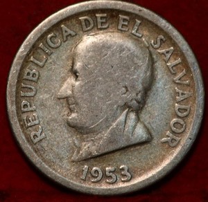 1953 El Salvador 25 Centavos Foreign Coin