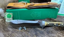 1990 Puma 6377 White Hunter With Stag Handles with Leather Sheath  Mint In Box