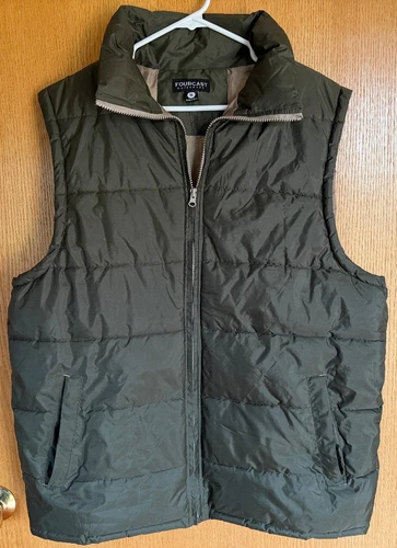 Fourcast Outerwear Puffer Vest Men's Sz Medium Olive Green Pockets - product listing photo