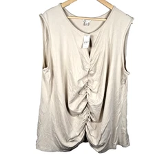 CATO Womens Sleeveless Scoop Neck Keyhole Ruched Tank Top Cream Sz 22/24W NEW