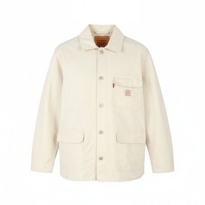 LEVI'S Relaxed Herrenjacke L Beige Patch Taschen Ungefüttert Baumwolle Freizeit