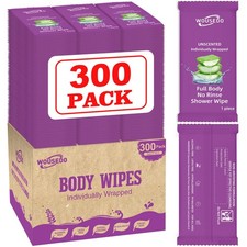 300 Pcs Body Wipes Individually Wrapped 8" x 9.5" ,Shower Wipes for Adults Ba...