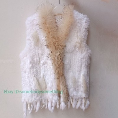 Luxury Rabbit Fur Woven Vest Raccoon Fur Collar Women's Coat Real Fur Warm Vests
