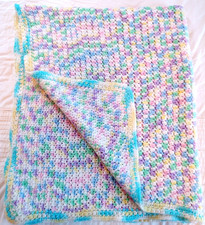Vintage Crocheted Homemade Afghan Throw Pastel Colors Baby Blanket 48 x 51