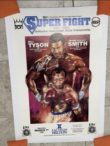 1987 Mike Tyson vs. James Bonecrusher Smith Onsite Boxing Poster Autographed JSA - Picture 1 of 1