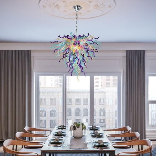 Luxury Hand Blown Glass Chandelier Light Multicolor Art Deco Ceiling Fixture - Picture 5 of 12