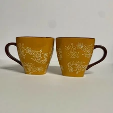 Temptations Floral Lace Coffee/Hot Chocolate Mug Set Pumpkin Color Set of Two
