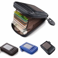 Women Wallet Credit Card Holder Genuine Leather RFID Blocking Zipper Pocket Thin