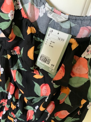 NWT- H&M Black Shorts Romper Peaches Blossoms & Slices 1 Shoulder Ruffle sz 18 - Picture 4 of 5
