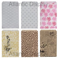 LOT OF 100 Flat Paper Gift Bags Jewelry Gift Bags Multi Color 6 COLORS, 4 Sizes