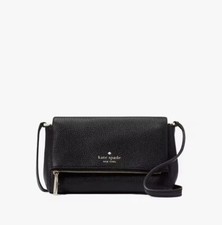 Kate Spade New York Leila Mini Zip Black Pebble Leather Crossbody Bag 329