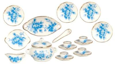 MINIATURE DOLLHOUSE 1:12 SCALE TEA SET-18 PIECES-BLUE FLOWERS - G8470