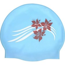 NEW TYR Swimming Silicone Swim Cap Flowers Marine Blue Red