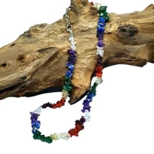 7 Seven Chakra Necklace Real Gemstone Chip Reiki Charged Balancing Boxed Gift