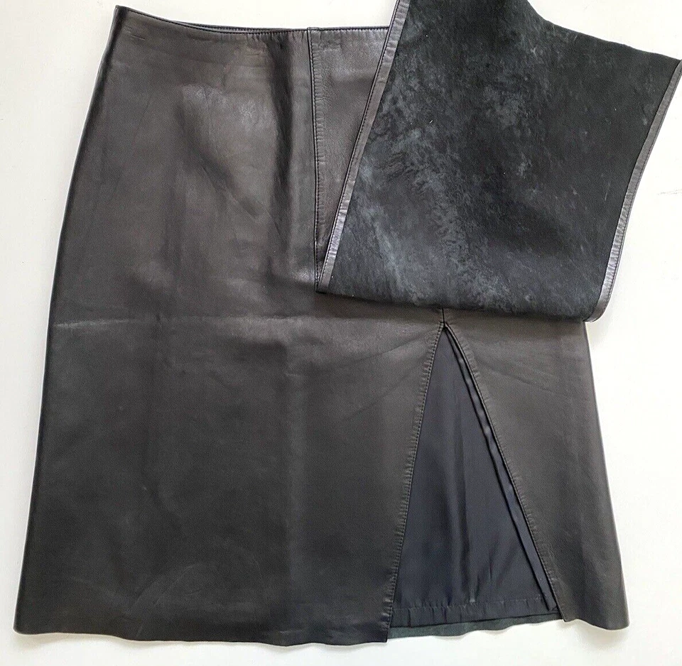 Hilfiger Soft Leather A-Line Skirt Black Slit Vintage Collection Size 6 - Image 4 of 4