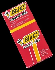 Bic Pen Round Stic NOS 1987 Box of 12 Medium Point Blue Vintage 1980s USA Prop
