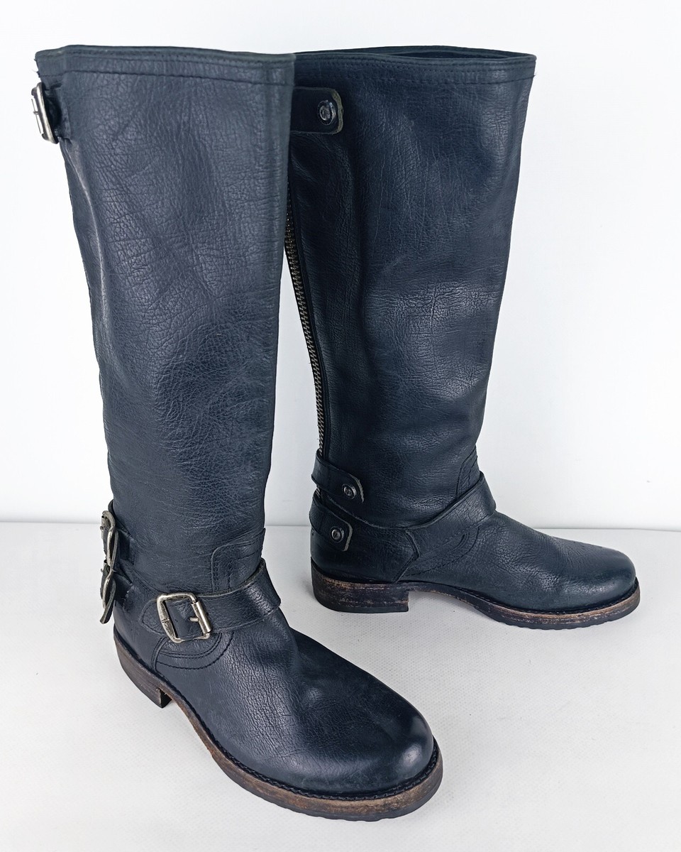 Frye Veronica Womens Black Leather Knee High Back-Zip Boots Size