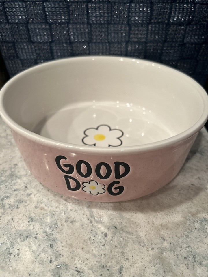 NEW Eccolo Dog Bowl GOOD DOG flower CUTE 8”W 3” H Dishwasher