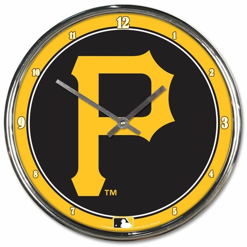 PITTSBURGH PIRATES LOGO 12" CHROME ROUND WALL CLOCK NEW WINCRAFT 🏴☠️