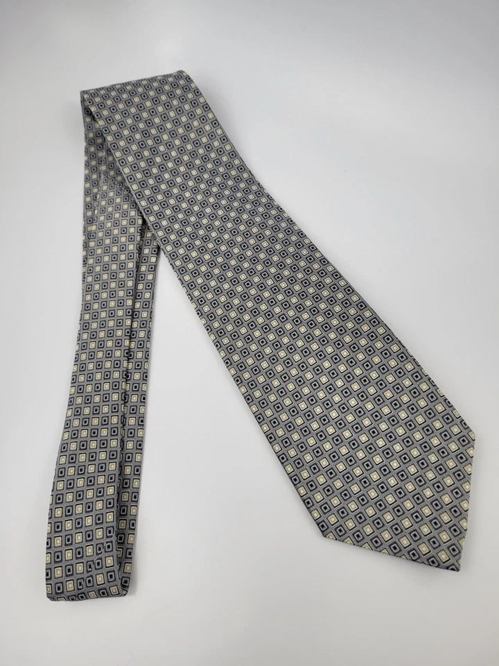 Corbata de seda Dockers gris azul beige cuadrados geométricos para hombre 56 x 3,5 Foto 2 de 4