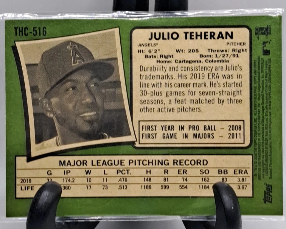 2020 Topps Hertiage Purple Refractor Los Angeles Angels Julio Teheran Card - Image 2 of 2