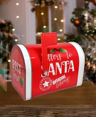 Letters to Santa Christmas Tin Tabletop Mailbox Decoration Red Official Delivery