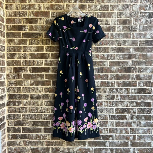 First Focus Vtg Women's Short Sleeves Maxi Dress Black Floral Size 6 - Picture 2 of 8