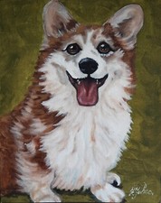 Corgi Painting Pet Original Art Dog Canvas Oil Painting 12 by 9 Animal Wall Art