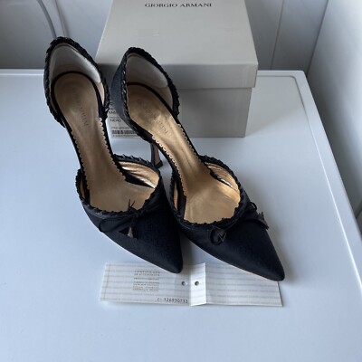 Giorgio Armani scarpe donna décolleté aperte nero decorato N 38,5