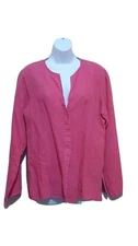 Vintage Match Point Womens Top M Long Sleeve 100% Linen Hot Pink Long Sleeve USA