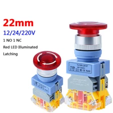 Red LED Illuminated 22mm E-STOP Switch Emergency Stop Push Button Switch 12-220V