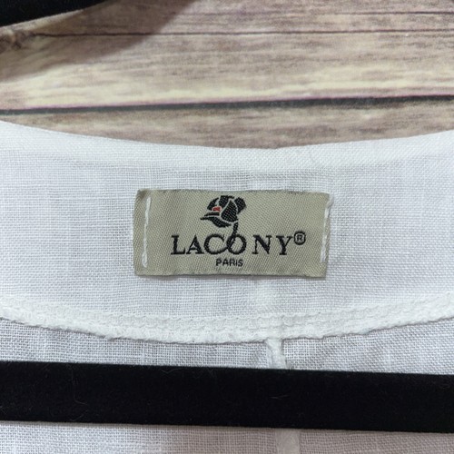 Lacony 100% Linen Tunic Dress Asymmetrical Size XL White Gray Short Sleeve - Picture 3 of 8