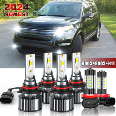6x For 2011-2015 Ford Explorer Combo LED Headlight Hi/Low + Fog Light Bulbs Kit