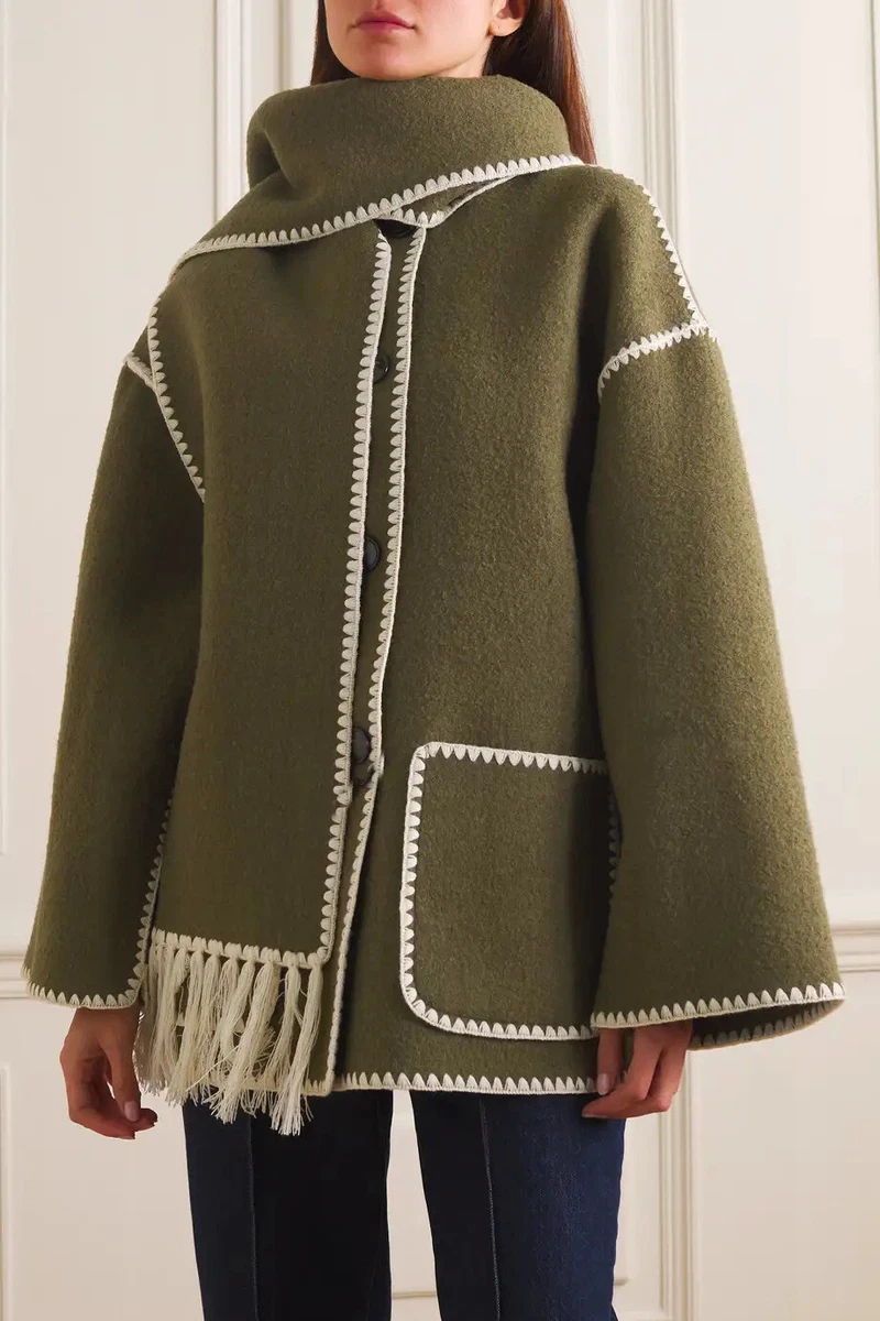 Toteme Women s Olive Green Wool Coat Scarf Wool blend Coat