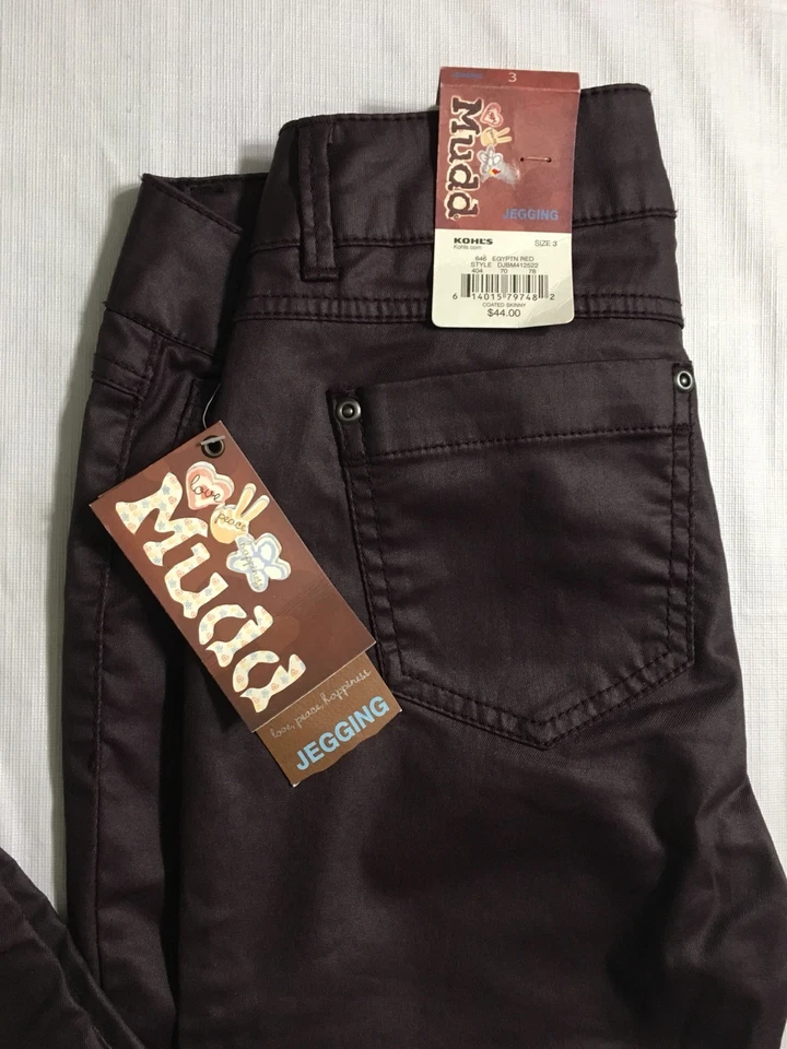 Mudd 涂层打底裤青少年尺寸 3 埃及红色紧身腿全新带标签 — 第 2/4 张图片