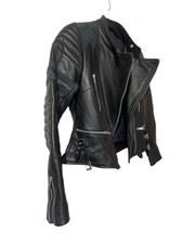 Hoss Intropia Black Leather Suede Details Asymmetric Biker Jacket Quilted Small