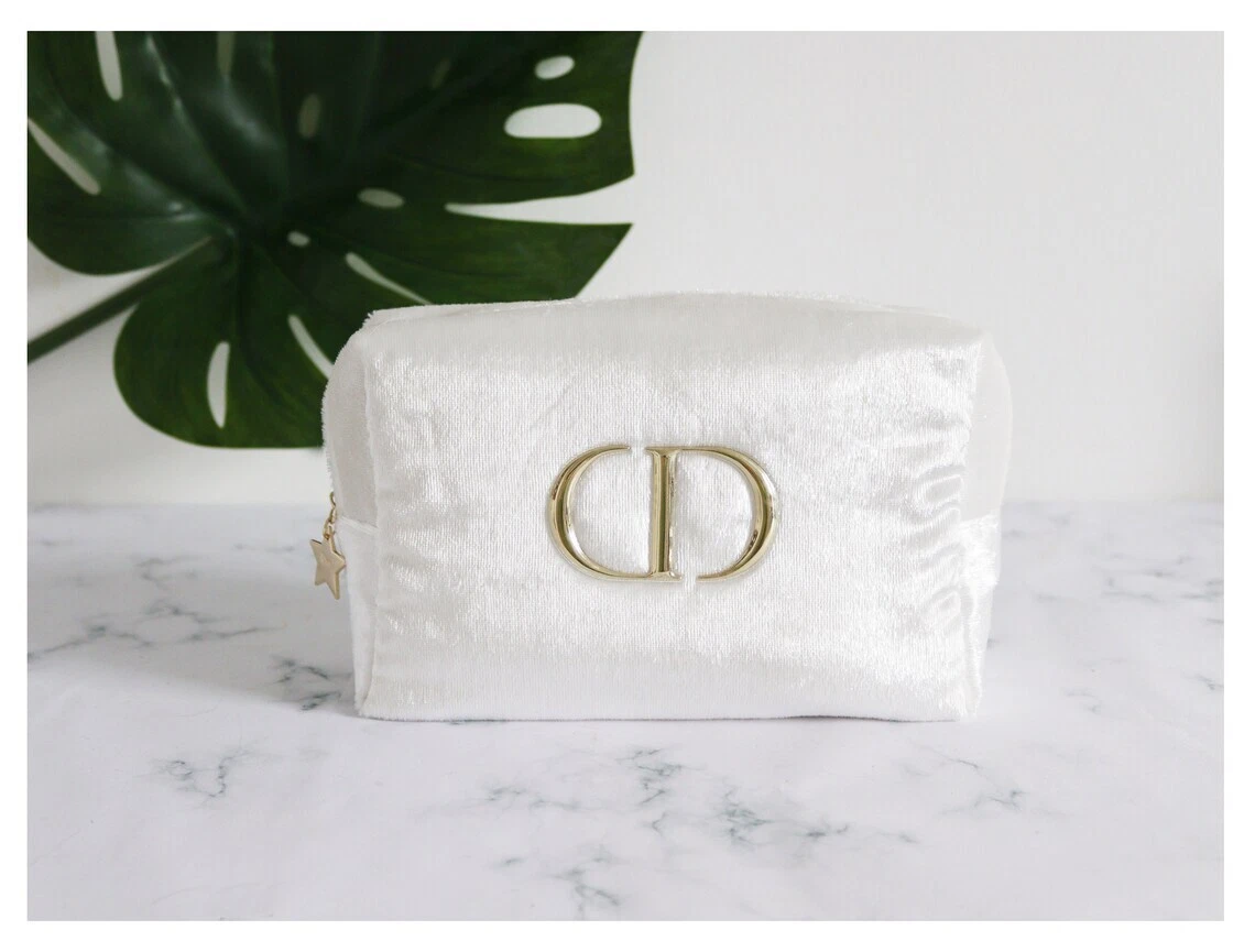 Brand New Dior beauty Velvet Faux Fur White Ivory Cosmetic Bag