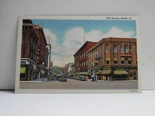 Fifth Avenue Moline, Illinois old cars Hickey Bros Linen Postcard B53