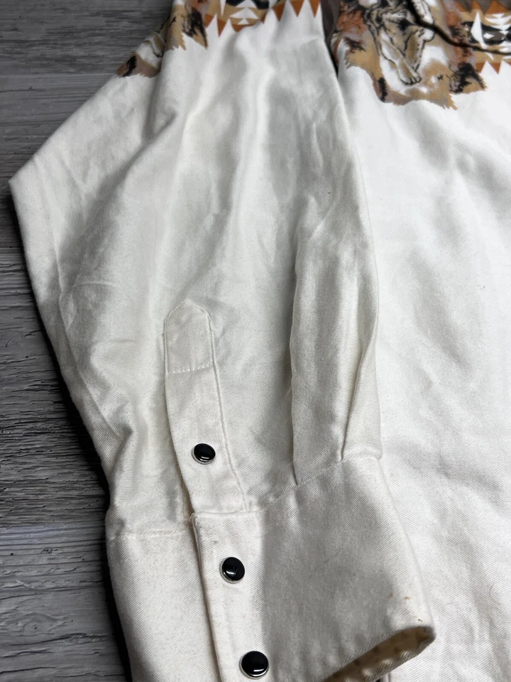 Vintage Roper Western Border Pearl Snap Shirt Mens Size XL Wolves Aztec Cowboy - Image 4 of 4