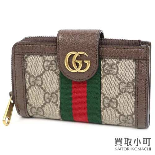 Gucci Ophidia GG Supreme étui à cartes portefeuille beige ébène vert rouge bordure dorée