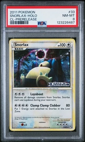 Pokemon: Snorlax PRERELEASE #33/95 Holo Rare Call Of Legends 2011 Stamped -PSA 8